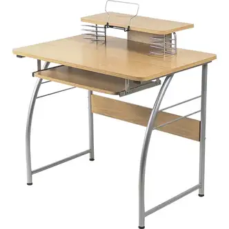 Lorell Computer Desk with Upper Shelf - For - Table TopLaminated Rectangle Top x 23.60" Table Top Width x 35.40" Table Top Depth - 35.20" Height - Computer, Tablet, Laptop, Document, File, CD/DVD, Accessories - Assembly Required - Maple - Metal - 1 Each
