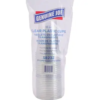 Genuine Joe 10 oz Clear Plastic Cups - 25 / Pack - Clear - Plastic - Cold Drink, Beverage