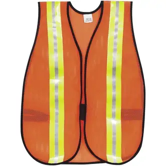 Crews Reflective Fluorescent Safety Vest - Visibility Protection - Polyester, Fabric - Orange - Elastic Strap, Hook & Loop, Comfortable, Washable, Lightweight, Reflective Strip, Reflective Front & Back - 1 Each