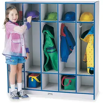 Jonti-Craft Rainbow Accents 5-section Coat Locker - 5 Compartment(s) - 50.5" Height x 48" Width x 15" Depth - Double Hook, Durable, Laminated, Rounded Corner - Blue - 1 Each