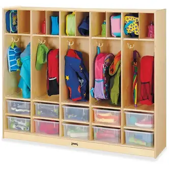 Jonti-Craft Rainbow Accents Large Locker Organizer - 4 Tier(s) - 50.5" Height x 60" Width x 15" Depth - Double Hook, Rounded Corner, Durable, Stain Resistant, Yellowing Resistant - UV Acrylic - Baltic - Wood, Medium Density Fiberboard (MDF) - 1 Each