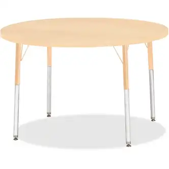 Jonti-Craft Berries Adult Height Maple Top/Edge Round Table - Laminated Round, Maple Top - Four Leg Base - 4 Legs - Adjustable Height - 24" to 31" Adjustment x 1.13" Table Top Thickness x 42" Table Top Diameter - 31" Height - Assembly Required - Powder Co