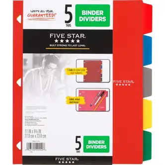 Five Star Multicolor 5-tab Binder Dividers - 5 x Divider(s) - 9.1" Divider Width x 11" Divider Length - 8.50" Width x 11" Length - 3 Hole Punched - Red Plastic, Blue, Orange, Purple, Green Divider - 1 / Pack