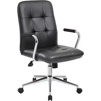 Boss Modern Office Chair with Chrome Arms - Black Vinyl Seat - Chrome, Black Chrome Frame - 5-star Base - Black - 1 Each