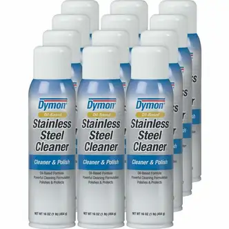 Dymon Oil-based Stainless Steel Cleaner - For Stainless Steel, Aluminum, Chrome, Copper, Brass - 16 fl oz (0.5 quart) - Neutral Scent - 12 / Carton - White