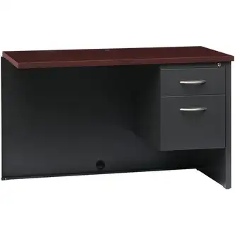 Lorell Fortress Modular Series Right Return - 48" x 24" , 1.1" Top - 2 x Box, File Drawer(s) - Single Pedestal on Right Side - Material: Steel - Finish: Mahogany Laminate, Charcoal - Scratch Resistant, Stain Resistant, Ball-bearing Suspension, Grommet, Ha