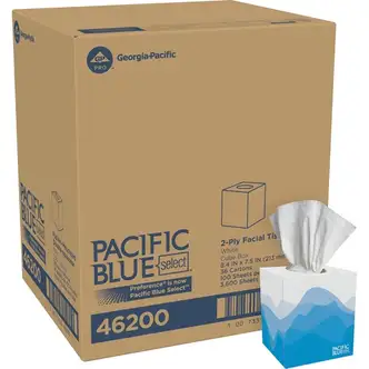 Pacific Blue Select Facial Tissue by GP Pro - Cube Box - 2 Ply - 7.65" x 8.85" - White - 100 Per Box - 36 / Carton