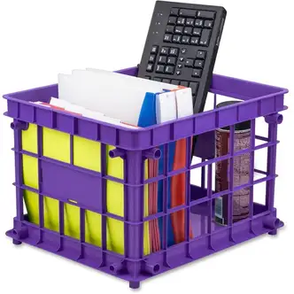 Storex Storage Crate - External Dimensions: 14.3" Width x 17.3" Depth x 11.2" Height - Stackable - Assorted - For File, Classroom Supplies - Recycled - 3 / Set