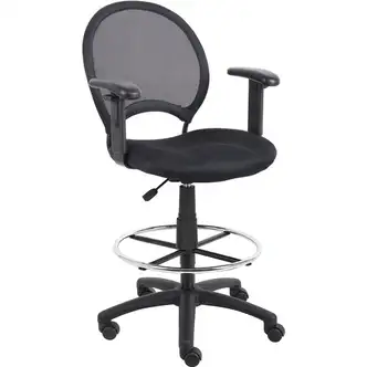 Boss B16216 Drafting Chair - Black Mesh Seat - Black Ballistic Nylon, Metal Back - Black, Chrome Nylon Frame - 5-star Base - 1 Each