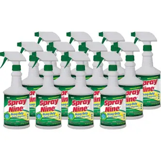 Spray Nine Heavy-Duty Cleaner/Degreaser w/Disinfectant - 32 fl oz (1 quart)Bottle - 12 / Carton - Disinfectant, Water Based, Petroleum Free, Antibacterial - Clear