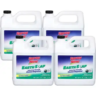 Spray Nine Earth Soap Cleaner/Degreaser - For Multipurpose - Concentrate - 128 fl oz (4 quart) - 4 / Carton - Solvent-free, Phosphate-free, Chemical-free, Bio-based, Butyl-free, Solvent-free - Clear