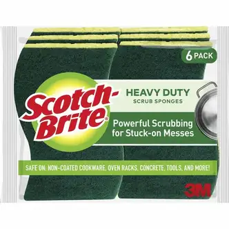 Scotch-Brite Heavy-Duty Scrub Sponges - 2.8" Height x 4.5" Width x 0.6" Depth - 36/Carton - Green, Yellow