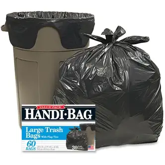 Berry Handi-Bag Wastebasket Bags - Medium Size - 30 gal Capacity - 29" Width x 36" Length - 0.70 mil (18 Micron) Thickness - Black - Hexene Resin - 6/Carton - 60 Per Box - Home, Office