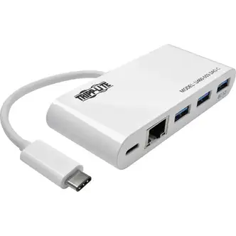 Tripp Lite by Eaton 3-Port USB 3.2 Gen 1 Hub with LAN Port and Power Delivery USB-C to 3x USB-A Ports and Gigabit Ethernet White - USB 3.1 Type C - External - 4 USB Port(s) - 1 Network (RJ-45) Port(s) - 3 USB 3.0 Port(s) - PC, Chrome OS, Mac