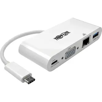 Eaton Tripp Lite Series USB-C Multiport Adapter, VGA, USB 3.x (5Gbps) Hub Port, Gigabit Ethernet and 60W PD Charging, White - for Notebook/Tablet PC - 2 x USB Ports - 2 x USB 3.0 - Network (RJ-45) - VGA - Wired
