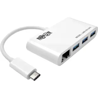 Tripp Lite by Eaton 3-Port USB 3.x (5Gbps) Hub with LAN Port, USB-C to 3x USB-A Ports and Gigabit Ethernet, White - USB Type C - External - 3 USB Port(s) - 1 Network (RJ-45) Port(s) - 3 USB 3.1 Port(s)