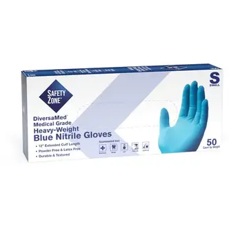Safety Zone 12" Powder Free Blue Nitrile Gloves - Small Size - Blue - Comfortable, Allergen-free, Silicone-free, Latex-free, Textured - For Cleaning, Dishwashing, Medical, Food, Janitorial Use, Painting, Pet Care - 12" Glove Length