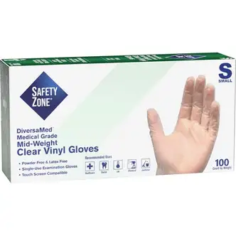 Safety Zone Powder Free Clear Vinyl Gloves - Small Size - Unisex - Clear - Latex-free, Comfortable, Allergen-free, Silicone-free, DINP-free, DEHP-free - For General Purpose, Cleaning, Food, Janitorial Use, Cosmetics, Painting, Pet Care - 9.25" Glove Lengt