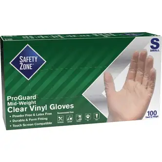 Safety Zone 3 mil General-purpose Vinyl Gloves - Small Size - Clear - Latex-free, Comfortable, Silicone-free, Allergen-free, DINP-free, DEHP-free - For Food, Janitorial Use, Cosmetics, Painting, Cleaning, General Purpose, Pet Care - 100 / Box