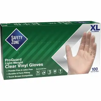 Safety Zone Powder Free Clear Vinyl Gloves - X-Large Size - Clear - Latex-free, DEHP-free, DINP-free, PFAS-free, Comfortable, Silicone-free - For Janitorial Use, Cosmetics, Painting, Cleaning, General Purpose, Pet Care - 100 / Box - 9.25" Glove Length