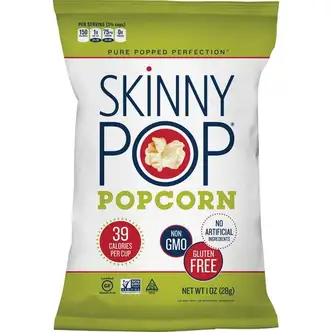 SkinnyPop Skinny Pop Popcorn - Non-GMO, Gluten-free, Dairy-free, Fat-free, Preservative-free - Original - 1 oz - 12 / Carton