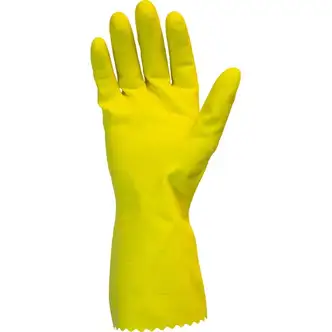 Safety Zone Yellow Flock Lined Latex Gloves - Chemical Protection - X-Large Size - Yellow - Fish Scale Grip, Flock-lined - For Dishwashing, Cleaning, Meat Processing - 18 mil Thickness - 12" Glove Length