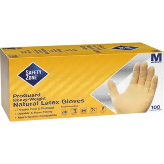 Safety Zone Powder Free Natural Latex Gloves - Polymer Coating - Medium Size - Natural - Allergen-free, Silicone-free - 9.65" Glove Length