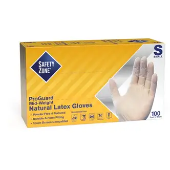 Safety Zone Powder Free Natural Latex Gloves - Polymer Coating - Small Size - Natural - Allergen-free, Silicone-free - 9.65" Glove Length