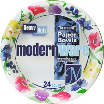 ModernWare Designer 20 oz Paper Bowls - 24 / Pack - Disposable - 7.8" Diameter - White - Paper Body - 12 / Carton