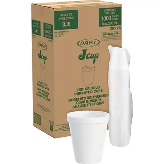 Dart 8 oz Insulated Foam Cups - 25 / Pack - 40 / Carton - White - Foam - Hot Drink, Cold Drink, Coffee, Cappuccino, Tea, Hot Chocolate, Hot Cider, Juice, Soft Drink
