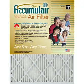 Accumulair Gold Air Filter - For Air Conditioner, Furnace - Remove Mold Spores, Removes Mildew, Remove Bacteria, Remove Micro Organisms, Remove Allergens, Remove Dust, Remove Smoke, Remove Pet Dander, Remove Dust Mite - 16" Height x 25" Width x 1" Depth