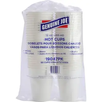 Genuine Joe 12 oz Disposable Hot Cups - 50.0 / Pack - 5 / Bundle - White - Polyurethane - Hot Drink, Beverage