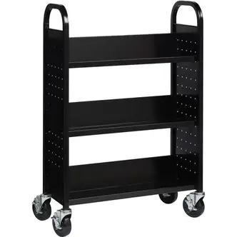 Lorell Single-sided Book Cart - 3 Shelf - Round Handle - 5" Caster Size - Steel - x 32" Width x 14" Depth x 46" Height - Black - 1 Each