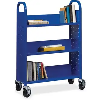 Lorell Single-sided Book Cart - 3 Shelf - Round Handle - 5" Caster Size - Steel - x 32" Width x 14" Depth x 46" Height - Blue - 1 Each