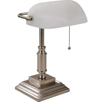 Lorell Classic Banker's Lamp - 15" Height - 6.5" Width - 10 W LED Bulb - Brushed Nickel - Desk Mountable - Silver - for Desk, Table