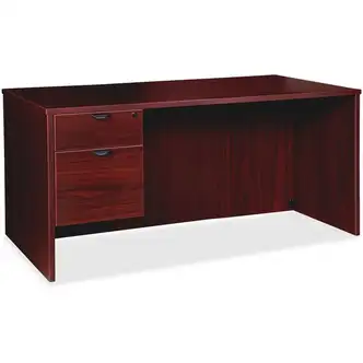 Lorell Prominence 2.0 3/4 Left-Pedestal Desk - 1" Top, 66" x 30"29" - 2 x File, Box Drawer(s) - Single Pedestal on Left Side - Band Edge - Material: Particleboard - Finish: Mahogany Laminate, Thermofused Melamine (TFM)