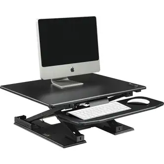 Lorell Electric Desk Riser with Keyboard Tray - Up to 33" Screen Support - Flat Panel Display Type Supported - 17.1" Height x 28.8" Width x 35.8" Depth - Desktop - Aluminum - Black