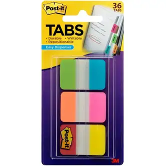 Post-it® Alternating Tabs - 36 Tab(s) - 1" Tab Height x 1.50" Tab Width - Self-adhesive - Green Poly, Orange, Red, Yellow, Pink, Blue Tab(s) - 36 / Pack