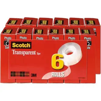 Scotch Transparent Tape - 3/4"W - 36 yd Length x 0.75" Width - 1" Core - Stain Resistant, Moisture Resistant, Long Lasting - For Wrapping, Sealing, Mending, Label Protection - 12 / Bundle - Clear