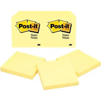 Post-it® Notes Original Notepads - 3" x 3" - Square - 100 Sheets per Pad - Unruled - Canary Yellow - Paper - Self-adhesive, Repositionable - 24 / Bundle