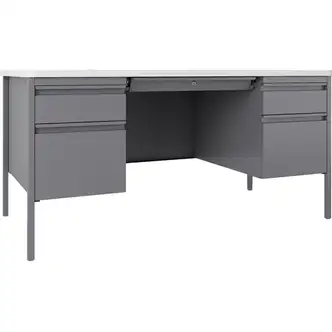 Lorell Fortress Series Double-Pedestal Teachers Desk - 60" x 30"29.5" - Double Pedestal - T-mold Edge - Material: Steel - Finish: Gray