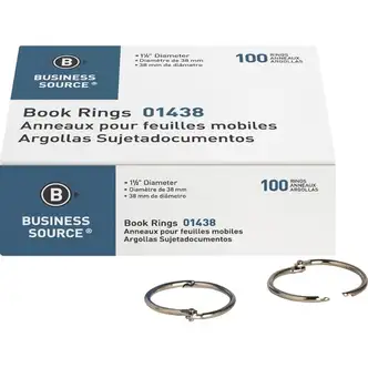 Business Source Standard Book Rings - 1.5" Diameter - Silver - Nickel Plated - 100 / Box