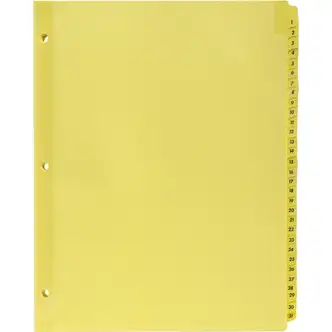 Business Source Preprinted 1-31 Tab Index Dividers - Printed Tab(s) - Digit - 1-31 - 31 Tab(s)/Set - 8.5" Divider Width x 11" Divider Length - Letter - 3 Hole Punched - Buff Buff Paper Divider - Buff Plastic Tab(s) - 31 / Set