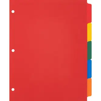 Business Source Plain Tab Color Polyethylene Index Dividers - Blank Tab(s) - 5 Tab(s)/Set - 8.5" Divider Width x 11" Divider Length - Letter - 3 Hole Punched - Red Polyethylene, Yellow, Green, Blue, Orange Divider - Red Polyethylene, Yellow, Green, Blue, 