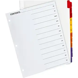 Business Source Jan-Dec Monthly Table of Contents Index Dividers - Printed Tab(s) - Month - January-December - 12 Tab(s)/Set - 8.5" Divider Width x 11" Divider Length - Letter - 3 Hole Punched - Multicolor Divider - Multicolor Mylar Tab(s) - 12 / Set