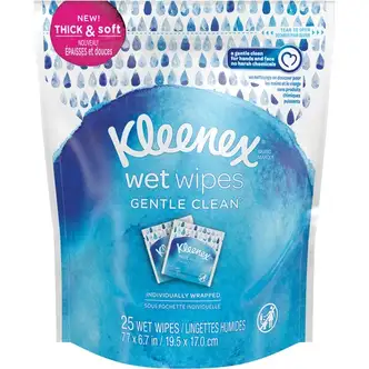 Kleenex Gentle Wrapped Wet Wipes - 7.70" x 6.70" - White - 25 / Pack