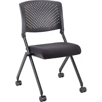 Lorell Upholstered Foldable Nesting Chairs - Black Fabric Seat - Black Plastic Back - Metal Frame - 2 / Carton