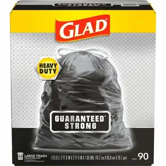Glad Large Drawstring Trash Bags - Large Size - 30 gal Capacity - 30" Width x 32.99" Length - 1.05 mil (27 Micron) Thickness - Drawstring Closure - Black - Plastic - 68/Pallet - 90 Per Box - Garbage, Indoor, Outdoor