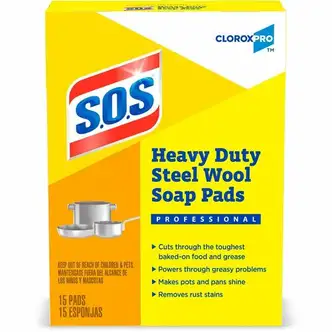 S.O.S Steal Wool Soap Pads - 4" Length x 5" Width - 15 / Box - 480 / Pallet - Heavy Duty - Gray, Blue