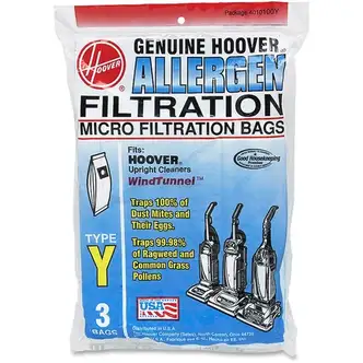 Hoover Type Y Allergen Filtration Bags - 36 / Carton - Type Y - Black